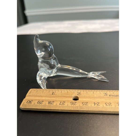Lot of 2 Art Glass Clear Figurine Paperweight Snail & Seal Sea Lion - Picture 7 of 12